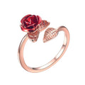 U7 Rose Flower Ring, Stackable Band Ring for Women Girls, Platinum Silver/Gold/Rose Gold Red Signet Rings Adjustable Fit Size 5 to 10 - color: Red Rose-Rose