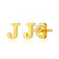 14k Gold Small Script Initial Letter Stud Earrings for Women | Anti Tarnishing 5mm 14k Gold Studs | A-Z Alphabet Earrings with Gift Box by MAX + STONE - style: J | Yellow Gold