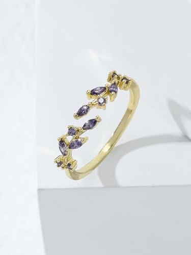 Adjustable Women's Cubic Zirconia Leaf Shaped Ring, 18K Gold-Plated Exquisite Stackable Women's Ring, A Great Gift for Her - color: D
