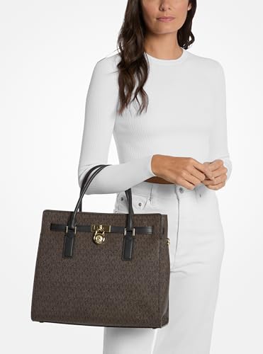 Michael Kors Women's Hamilton Satchel - color: Gold-tone Hardware/Mk Signature Coated Twill/Brown/Black