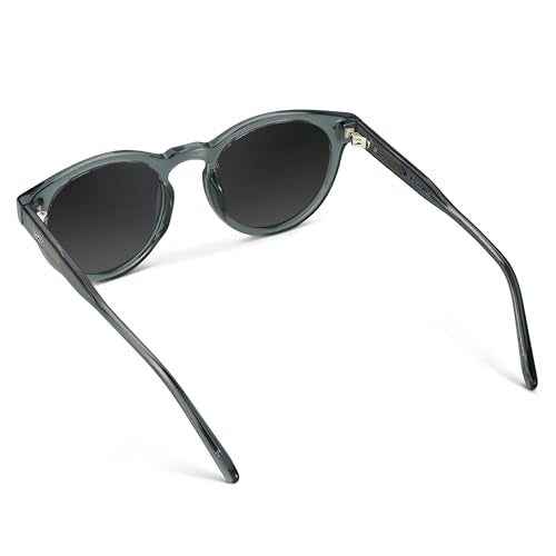 WearMe Pro Round Polarized Sunglasses for Women - Retro Classic UV400 Protection for Driving & Everyday Wear - color: Crystal Blue Frame / Smoke Lens