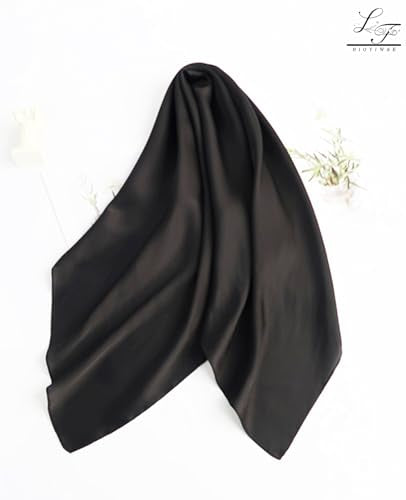 Hioyiwse Satin Square Scarf for Women Solid Color Emulation Silk Handkerchief Hair Ribbon Headband Handbag Purse - color: D3-black(23.6*23.6inch)