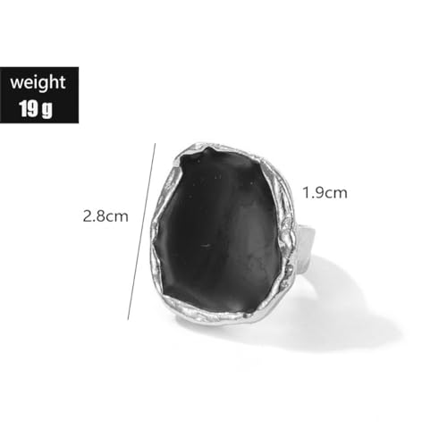 Vintage Statement Rings for Women,Chunky Gold Cocktail Rings,Big Black Enamel Drip Finger Ring,Fashion Geometric Punk Ring Gothic Jewelry Accessories Gifts - color: Silver