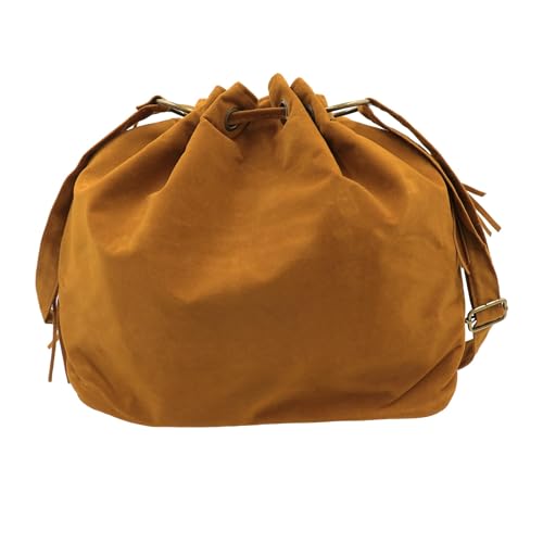 Fringe Hobo Purse Bags for Women Crossbody Purses with Drawstring Ladies Tassel Tote Shoulder Bucket Handbags,Brown - color: Brown(barrel Shape)
