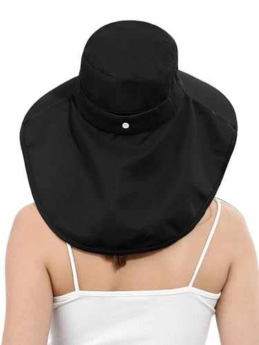 LA CARRIE Women Sun Hats Breathable Wide Brim UV Protection UPF 50+ with Neck Flap Hat for Summer Beach - color: Black
