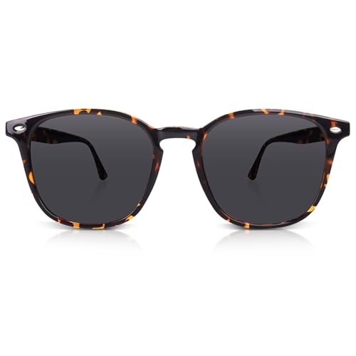 DrRelax Retro Sunglasses Womens Trendy Round Polarized Shades Sun Glasses - color: Leopard Frame Grey Lens