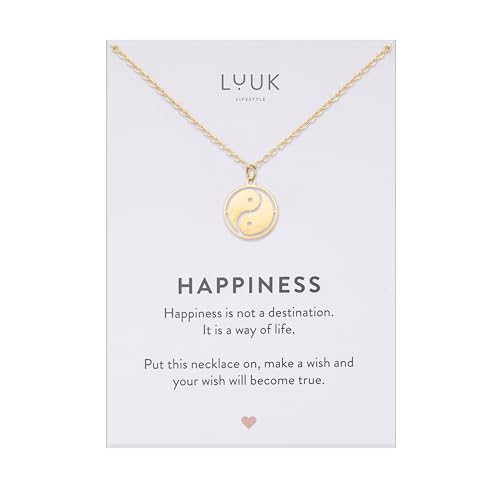 LUUK LIFESTYLE Minimalist necklace with rainbow pendant, HAPPINESS slogan card, symbol of diversity, waterproof stainless steel, gift for women, trendy, chic, silver - color: Gold, size: Yin Yang