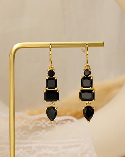 Colorful Cubic Zirconia Dangle Earrings for Women Multicolor Crystal Earrings Rainbow Cz Dangling for Birthstone Jewelry - color: Black