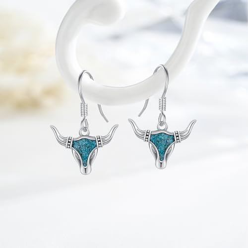 Western Earrings for Women 925 Sterling Silver Turquoise Western Country Dangle Drop Earrings Country Jewelry Gifts for Cowgirl Cowboy - style: Western Cow-B