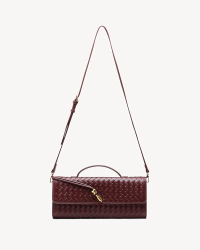 NEWBELLA Handwoven Women's Clutch Purse, Crossbody Bag with Adjustable Strap for Evening & Casual Use - color: Burgundy