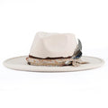 Womens Boho Fedora Hat Wide Brim Fedora Mens Handmade Flat Brim Hats - color: Beige