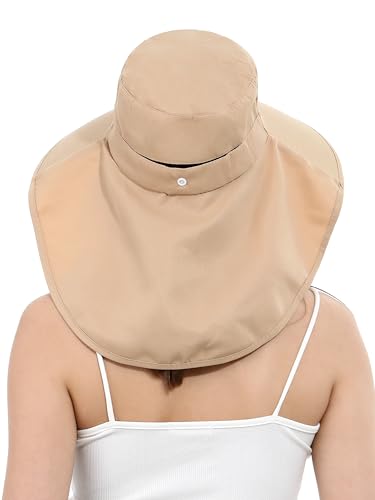 LA CARRIE Women Sun Hats Breathable Wide Brim UV Protection UPF 50+ with Neck Flap Hat for Summer Beach - color: Khaki