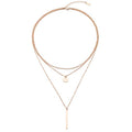 Disc Bar Pendant Layering Necklace Stainless Steel Layered Chain Choker - color: 14K Rosegold Plated