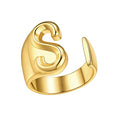 FindChic Customizable Initial Ring Statement 18K Gold Plated Fashion Cuff Rings for Women Alphabet Letter A to Z Resizable Knuckle Ring (with Gift Box) - color: S