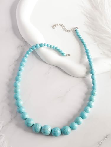 MINACHI Boho Created Turquoise Bead Long Strand Necklace, Bohemian Statement Jewelry Gift for Women - color: S02