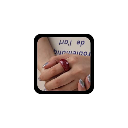 Vintage White Acrylic Ring Acrylic Chunky Wide Rings Resin Statement Ring Resin Dome Rings Not Adjustable Minimalist Geometric Plastic Knuckle Finger Y2K Jewelry for Women - color: Red