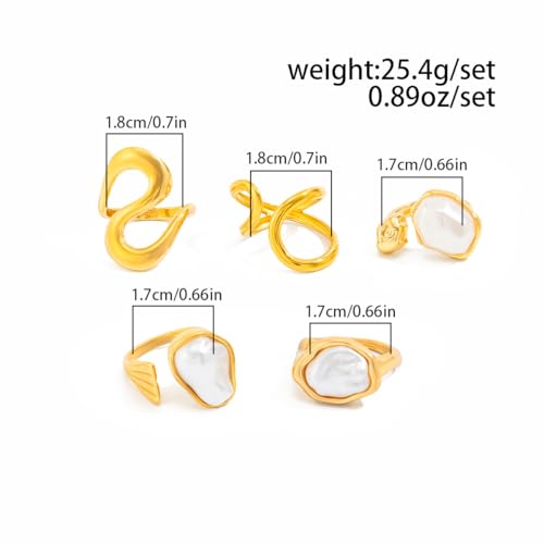 Chunky Gold Pearl Rings for Women Vintage Baroque Pearl Rings Set Open Stacking Pearls Ring Set Irregular Geometric Pearls Ring Boho Prom Costumes Fashion Jewelry Accessories - style: 5PCS C