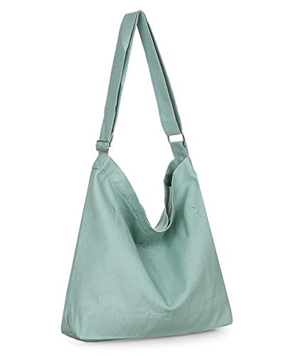 Covelin Women's Retro Large Size Canvas Shoulder Bag Hobo Crossbody Handbag Casual Tote - color: Dark Sea Green