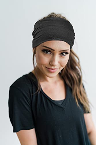 GiLi 2 Pack Wide Headbands for Women Boho African Knotted Non Slip Fashion Hair Bands Yoga Running Sports Workout Gym Head Wraps Elastic Soft Cotton Cloth Turbans Bandana for Girls(Black, Blue) - color: 2 Color (Black+Blue)