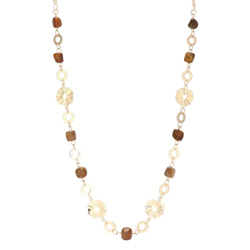 Long Gold Necklaces for Women Dainty Natural Stone Beaded Gold Necklace Mothers Day Gifts Boho Gold Costume Jewelry for Women - color: Brown