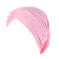 Women Beaded Silky Beanie, Pre-Tied Turban Head Wrap Cap for Chemo Chemical Cancer Hair Loss Cover Hat - color: Pink
