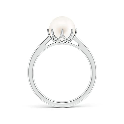 Angara Freshwater Pearl Crown Ring in Silver/14K Solid Gold/Platinum | Freshwater Pearl Solitaire Ring for Women | June Birthstone, Anniversary Jewelry Gift - color: Silver, size: 11