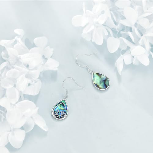 TIGER RIDER Abalone Shell 925 Sterling Silver Dangle Earrings Lightweight Filigree Dangle Drop Earrings for Women - style: Lotus