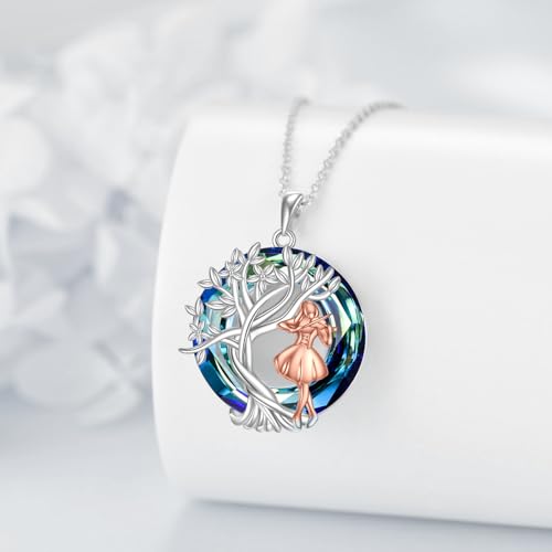YFN Tree of Life Necklace Sterling Silver Crystal Jewelry Graduation Birthday Gifts for Women - color: Violin