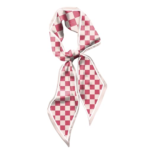 Hair Head Scarf Silk Feeling Long Satin Neck Satin Scarves for Handbag Cute Aesthetic Decoration Women Girls 59 * 6.7” - color: Y7-pink Check
