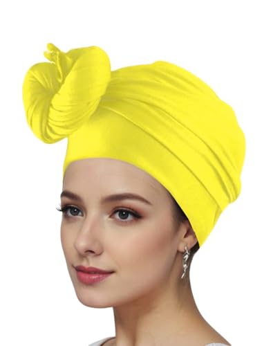 vabovin Head Wraps for Black Women Stretch Jersey Knit Turban Headwrap Solid Color Headscarf Headband Shawl - color: 11- Yellow