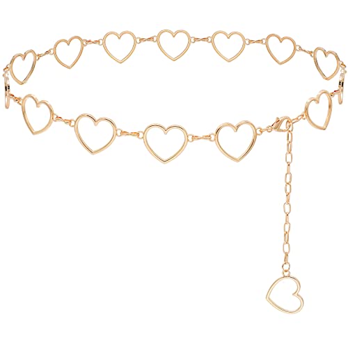 Long Tassel Waist Chain Belt for Women, Adjustable Metal Body Belly Belt Chain for Dress - color: Gold Heart, size: S: (Fit Waist 35.4in)