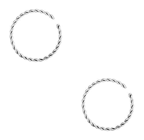 Forbidden Body Jewelry Nose Rings Set Surgical Steel Braided Hoops for Pierced and Fake Nose and Cartilage Piercings 14G-20G - style: 20g 8mm Silver Tone (2pcs)