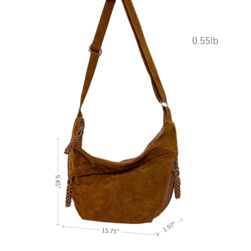 Women's Crescent Crossbody Bag – Large Capacity Suede Sling Bag, Travel Shoulder Bag for Women, Tote Purse - color: Brown