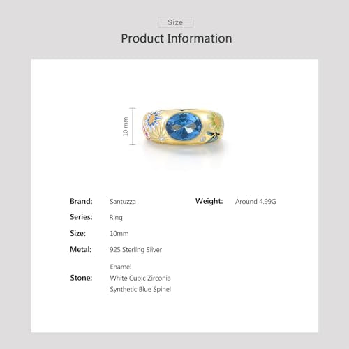Santuzza 925 Sterling Silver Enamel Flower Pattern Ring for Women - color: Daisy & Butterfly