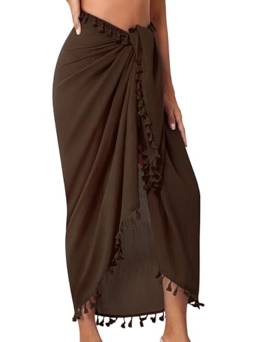 QIANXIZHAN Women's Swimsuit Cover Up,Beach Sarong Wrap Bottom Coverup for Women Short Skirt - color: Tassels Darkcoffee