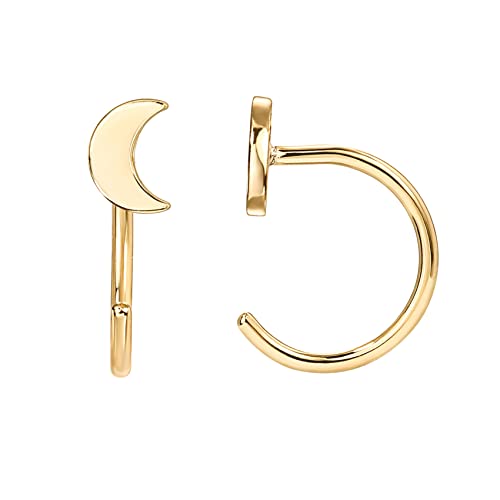 PAVOI 925 Sterling Silver Huggie Half Hoop Earrings | Hypoallergenic Minimalist Tiny Cartilage Earring - style: Moon