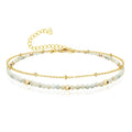 Gold Ankle Bracelet for Women Waterproof, Dainty Natural Stone Bead Anklet Adjustable Double Ankle Chain Summer Beach Boho Foot Jewelry Anniversary Birthday Gifts - color: Amazonite