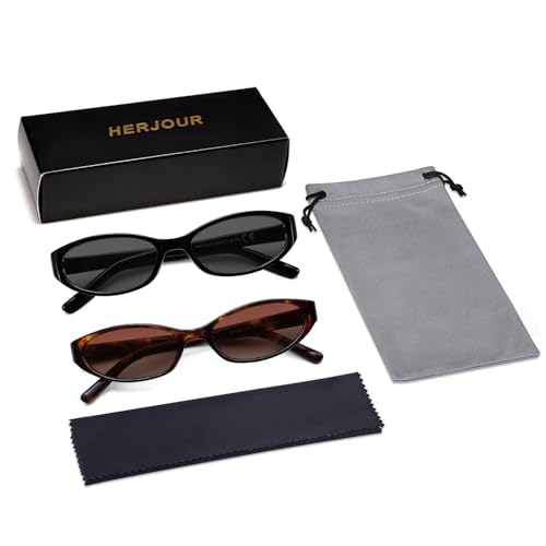 Retro Oval Sunglasses for Women Men Y2k Narrow Cat Eye Sunnies Skinny Shades AR82299 - color: 06. Black/Grey+tortoise/Red Grading