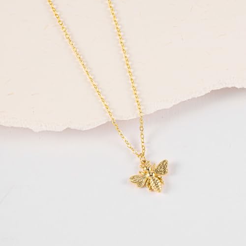 VRIUA Gold Necklace for Women - 14K Gold Plated Dainty Italian Horn Star of David Butterfly Bow Sun Lotus Volleyball Baseball Cowboy Boots Necklace Jewelry Everyday for Women - style: Bee