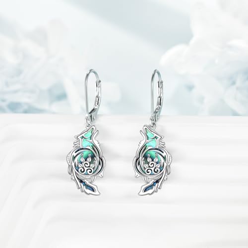 TIGER RIDER Abalone Shell 925 Sterling Silver Dangle Earrings Lightweight Filigree Dangle Drop Earrings for Women - style: wolf