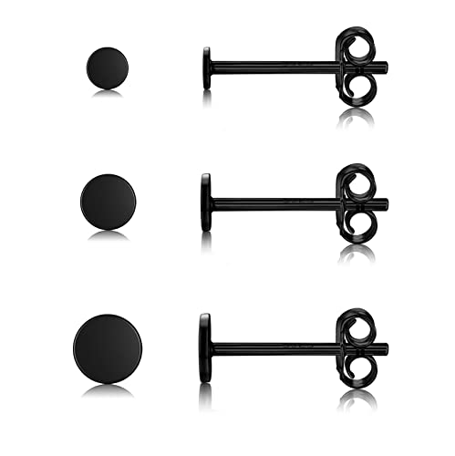 925 Sterling Silver Dot Stud Earrings | Small Simple Round Disc Stud Earrings | Tiny Flat Circle Hypoallergenic Cartilage Tragus Piercing Earrings Gifts for Women Men 2mm 3mm 4mm 5mm - color: #9 black gold-2/3/4mm