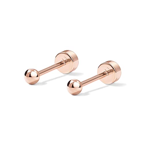 PAVOI 14K Gold Plated Solid 925 Sterling Silver Posts Dainty Ball Stud Flatback Earrings for Women - Cartilage Helix Piercing Jewelry - Small Screwbacks Stud Earrings for Women - color: Rose Gold