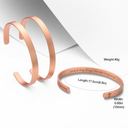 MagEnergy Cross Copper Bracelet for Men Women Engraved Quote Religious Cuff Bracelet Solid Copper Faith Christian Bible Verse Quotes - style: Psalm 23