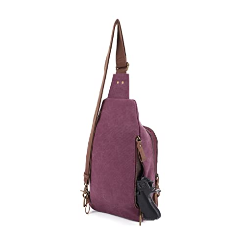 Glacier Canvas Concealed Carry Sling Bag Crossbody Backpack Purse for Men Women | Concealed Carry - color: Wine