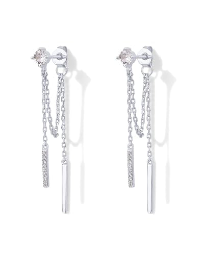 PAVOI 18K Gold Plated 925 Sterling Silver Posts Drop Dangle Chain Earrings for Women | Dangling Chain Studs | Cubic Zirconia Ball Threader Earscapes Earrings - style: Cubic Zirconia