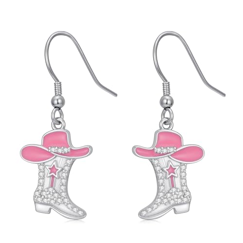 Western Earrings for Women 925 Sterling Silver Turquoise Western Country Dangle Drop Earrings Country Jewelry Gifts for Cowgirl Cowboy - style: Cowboy Boot-Pink