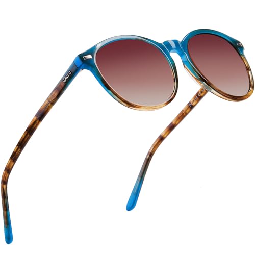 DUCO Women's Trendy Retro Round Acetate Polarized Sunglasses, UV400 99% Glare Block, Lightweight for Daily & Outdoor - color: 1. Oceanic Tortoise Frame Brown Lens