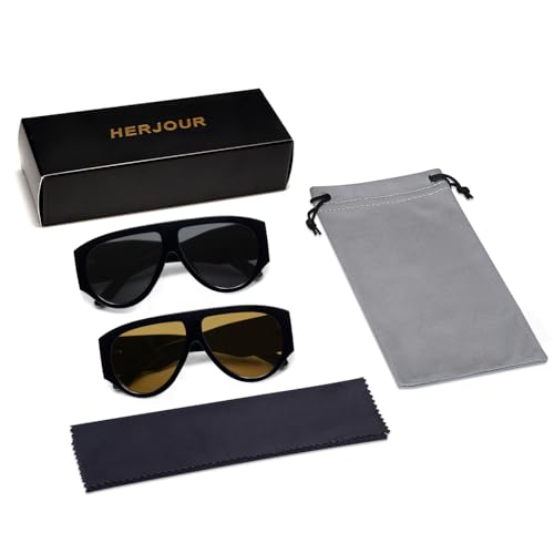 Oversized Retro Aviator Sunglasses Womens Mens 70s Classic Vintage Sun Glasses AR82227 - color: Deep Black/Black Us+black/Yellow Us