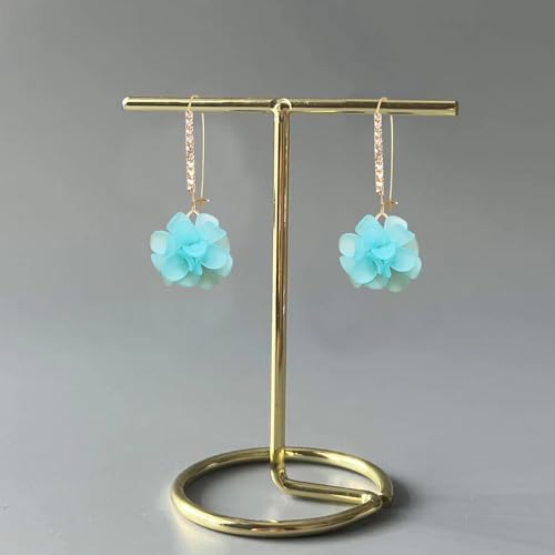 Boho Flower Dangle Earrings for Women Long Drop Resin Acrylic Tiered Petal Statement Earrings Handmade Lightweight Vintage Floral Chunky Drop Jewelry - color: Sky Blue