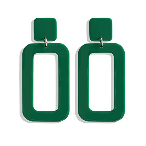 ANXIN STORE Boho Minimalist Multicolor Acrylic Geometric Square Hollow Pendant Neon Nightclub Earrings Vintage 80s 90s Party Accessories Womens - color: green hollow earrings